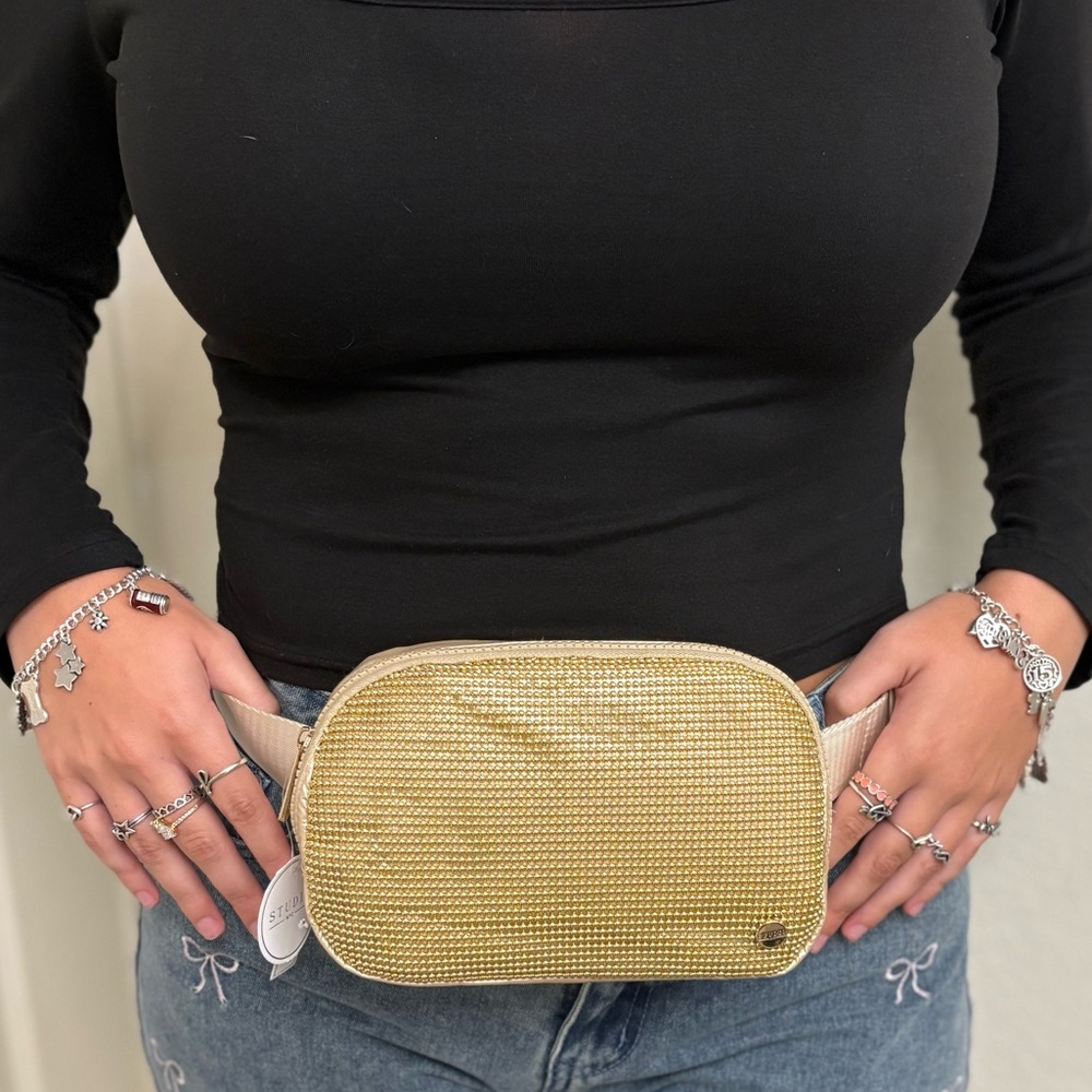 Studio Gold tone Studded Women Belt Bum Sling Bag